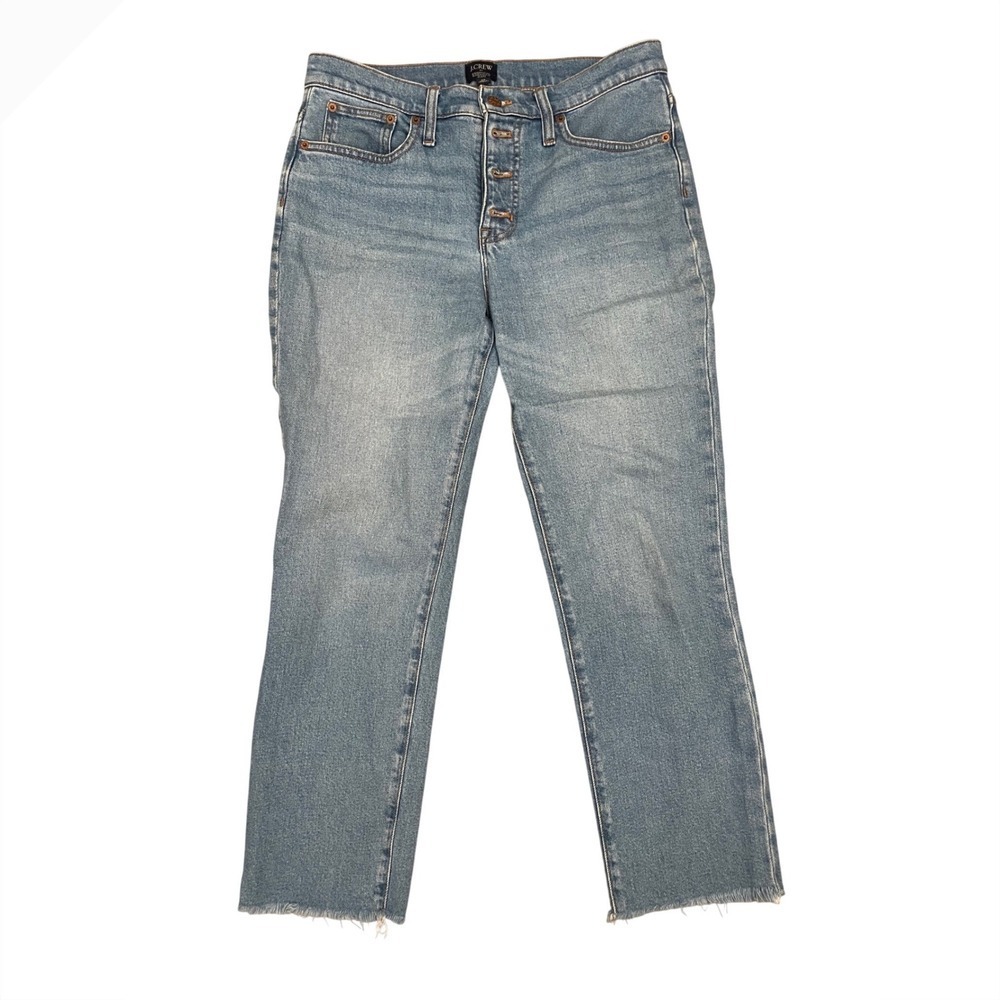 J.Crew Essential Straight Jean Womens 28 Blue High Rise Button Fly Raw Hem Denim